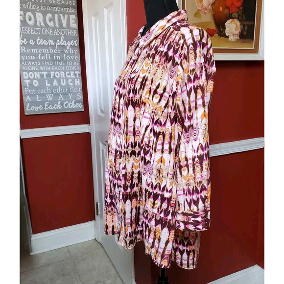 Intro Linen Blend Abstract Top Women's Sz 2X‎ Art 3/4 Roll-tab Sleeves Geometric - Picture 12 of 15